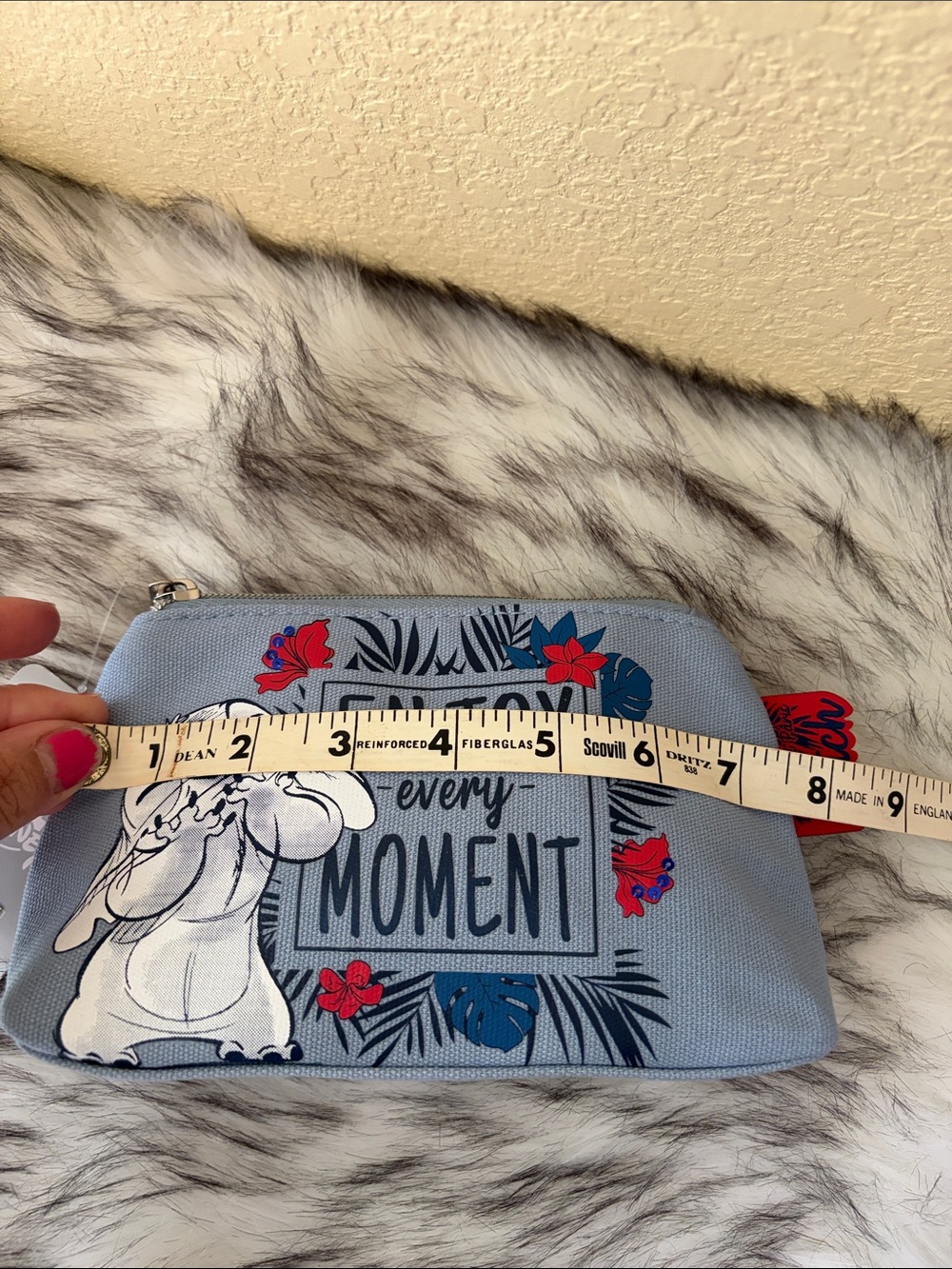 Disney Gray-Blue Stitch "Enjoy Every Moment" Canvas Cosmetic Pouch - Picture 11 of 12